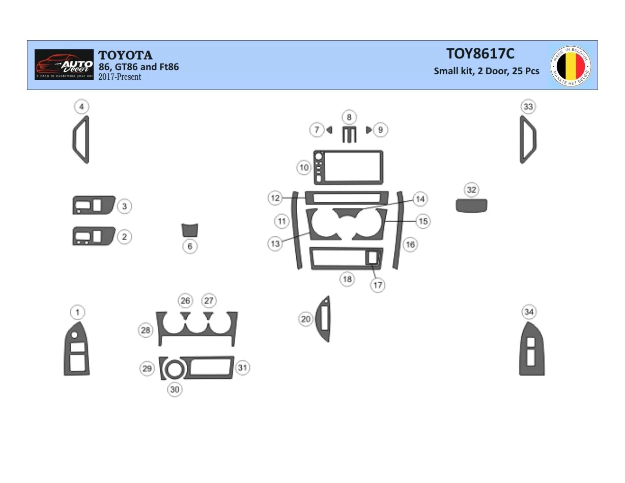 Toyota 86 2017-2021 Kit de garniture de tableau de bord intérieur 3D Dash Trim Dekor 25-Parts - 1
