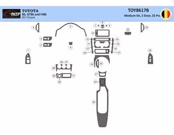 Toyota 86 2017-2021 Kit de garniture de tableau de bord intérieur 3D Dash Trim Dekor 32-Parts - 1