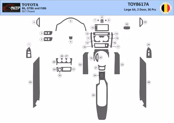 Toyota 86 2017-2021 Kit de garniture de tableau de bord intérieur 3D Dash Trim Dekor 36-Parts - 1 Toyota 86 2017-2021 Kit de garniture de tableau de bord intérieur 3D Dash Trim Dekor 36-Parts - 1