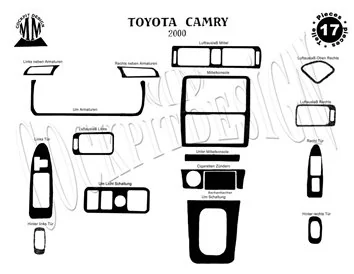 Toyota Camry 01.00-12.02 Kit de garniture de tableau de bord intérieur 3D Dash Trim Dekor 17-Parts - 1