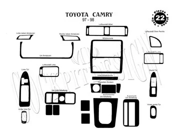 Toyota Camry 12.97-12.99 Kit de garniture de tableau de bord intérieur 3D Dash Trim Dekor 24-Parts - 1