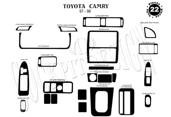 Toyota Camry 12.97-12.99 3D Interior Dashboard Trim Kit Dash Trim Dekor 24-Parts - 1 - Interior Dash Trim Kit Toyota Camry 12.97-12.99 3D Interior Dashboard Trim Kit Dash Trim Dekor 24-Parts - 1 - Interior Dash Trim Kit