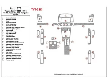 Toyota Camry 2002-2004 Volledige set, automatische versnelling, met NAVI-systeem, zonder OEM interieur BD Dash Trim Kit - 1