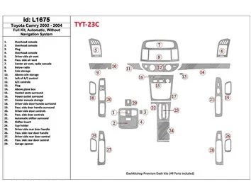 Toyota Camry 2002-2004 Volledige set, automatische versnelling, zonder NAVI-systeem, zonder OEM interieur BD Dash Trim Kit - 1