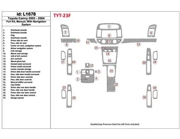 Toyota Camry 2002-2004 Volledige set, handmatige versnellingsbak, met NAVI-systeem, zonder OEM interieur BD dashboardafwerkingss