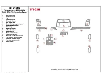 Toyota Camry 2002-2004 OEM-naleving, met NAVI-systeem Interieur BD Dash Trim Kit - 1