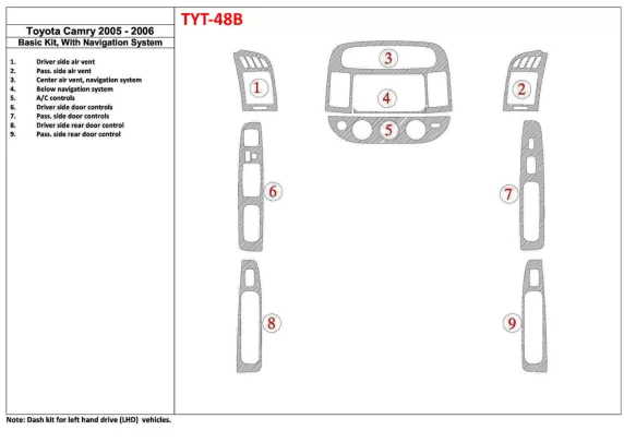 Toyota Camry 2005-2006 Basic Set, Met NAVI-systeem, Zonder OEM Interieur BD Dash Trim Kit - 1 Toyota Camry 2005-2006 Basic Set, Met NAVI-systeem, Zonder OEM Interieur BD Dash Trim Kit - 1