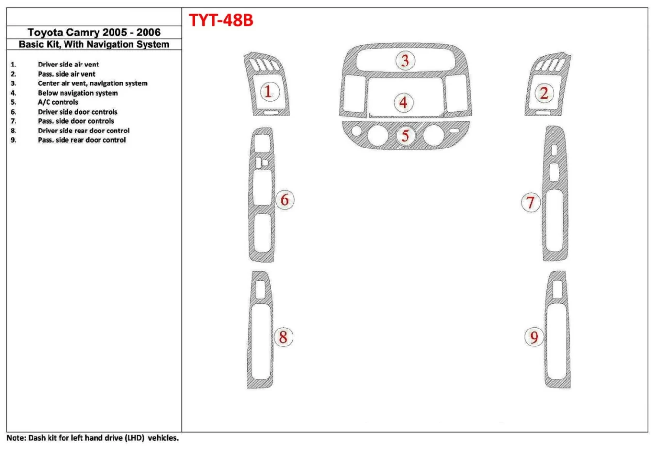 Ensemble de base Toyota Camry 2005-2006, avec système NAVI, sans kit de garniture de tableau de bord BD intérieur OEM - 1