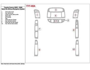 Toyota Camry 2005-2006 Basic Set, Zonder NAVI-systeem, Zonder OEM Interieur BD Dash Trim Kit - 1
