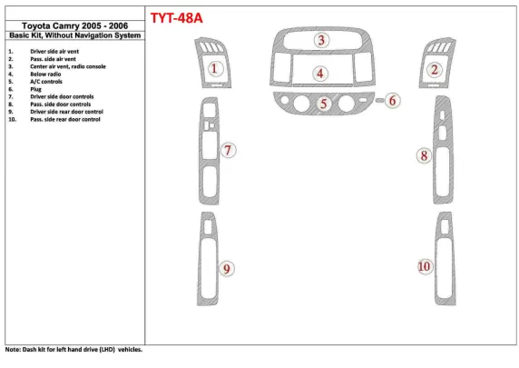 Toyota Camry 2005-2006 Basic Set, Zonder NAVI-systeem, Zonder OEM Interieur BD Dash Trim Kit - 1 Toyota Camry 2005-2006 Basic Set, Zonder NAVI-systeem, Zonder OEM Interieur BD Dash Trim Kit - 1