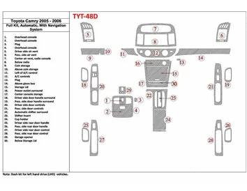 Toyota Camry 2005-2006 Volledige set, automatische versnelling, met NAVI-systeem, zonder OEM interieur BD Dash Trim Kit - 1