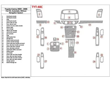 Toyota Camry 2005-2006 Volledige set, automatische versnelling, zonder NAVI-systeem, zonder OEM interieur BD Dash Trim Kit - 1