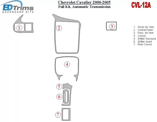 Chevrolet Cavalier 2000-2005 Full Set, Automatic Gear Interior BD Dash Trim Kit - 1 - Interior Dash Trim Kit Chevrolet Cavalier 2000-2005 Full Set, Automatic Gear Interior BD Dash Trim Kit - 1 - Interior Dash Trim Kit