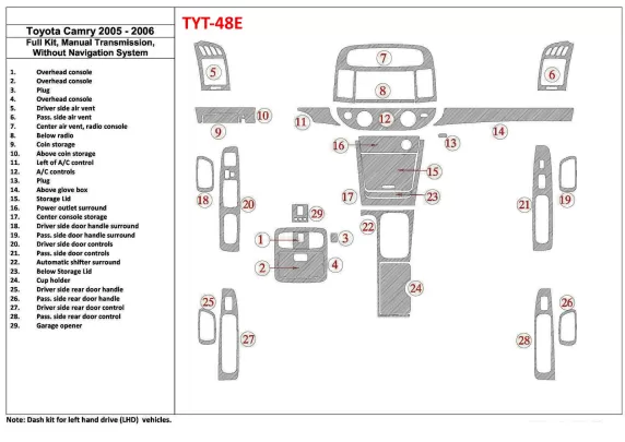 Toyota Camry 2005-2006 Volledige set, handgeschakelde versnellingsbak, zonder NAVI-systeem, zonder OEM interieur BD dashboardafw Toyota Camry 2005-2006 Volledige set, handgeschakelde versnellingsbak, zonder NAVI-systeem, zonder OEM interieur BD dashboardafw