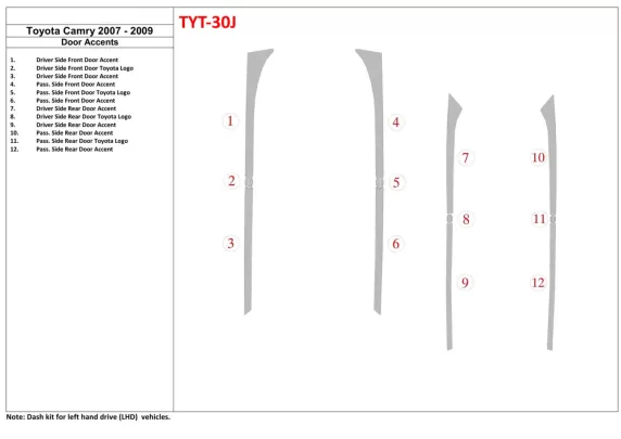 Toyota Camry 2007-2010 Deuren inzetstukken Interieur BD Dash Trim Kit - 1