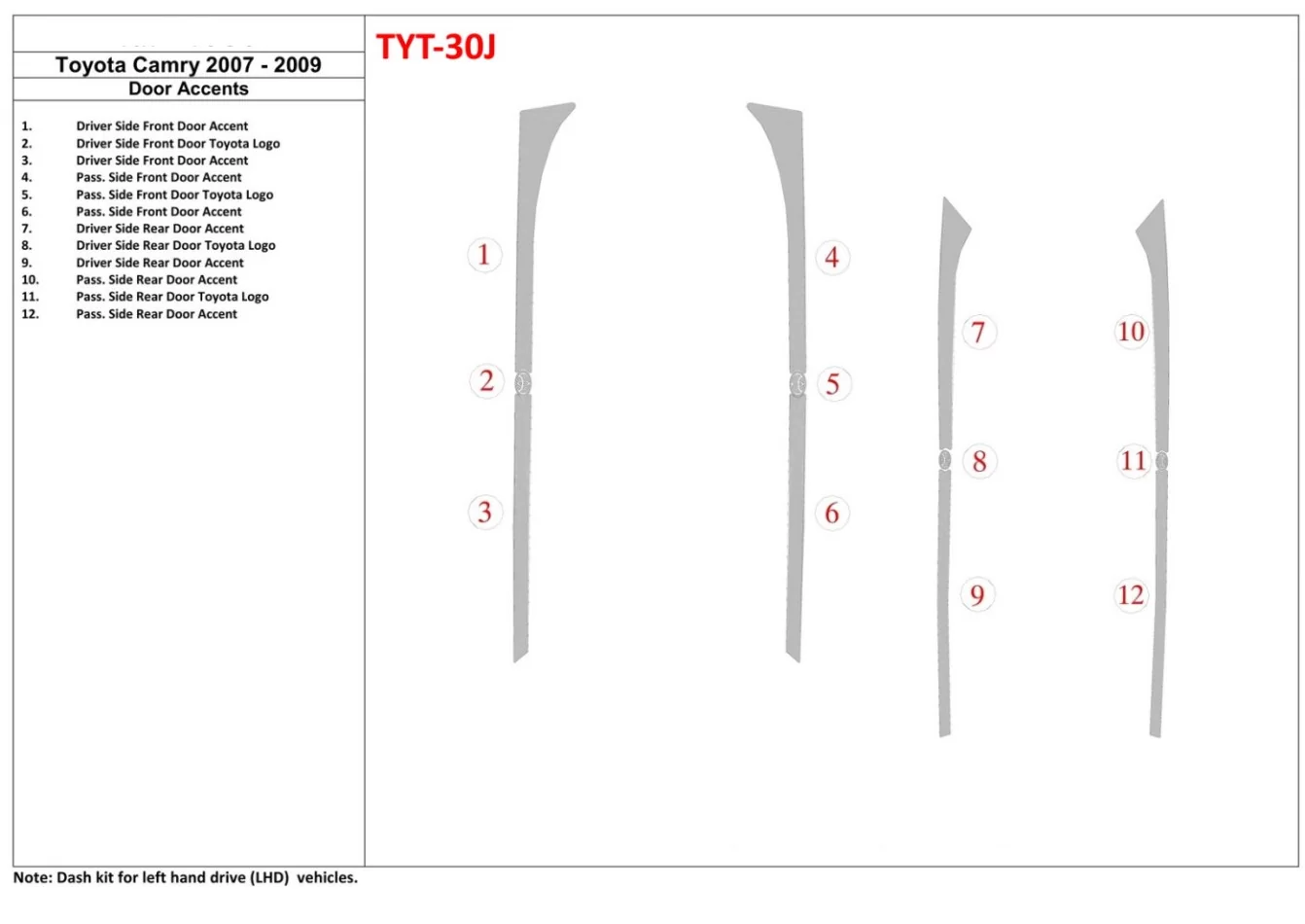 Toyota Camry 2007-2010 Deuren inzetstukken Interieur BD Dash Trim Kit - 1