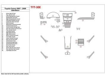Toyota Camry 2007-2010 Volledige set, met OEM Wood Kit, zonder NAVI Interior BD Dash Trim Kit - 1