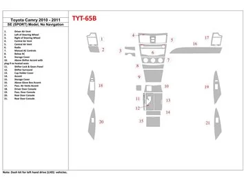 Toyota Camry 2010-2011 SE Sport Model, zonder NAVI Interieur BD Dash Trim Kit - 1