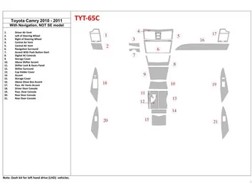 Toyota Camry 2010-2011 Met NAVI, SE Model Interieur BD Dash Trim Kit - 1