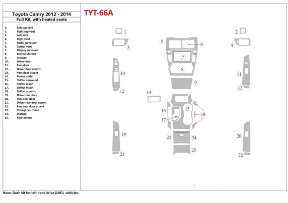 Toyota Camry 2012-UP Volledige set, met stoelverwarming Interieur BD Dash Trim Kit - 1 Toyota Camry 2012-UP Volledige set, met stoelverwarming Interieur BD Dash Trim Kit - 1