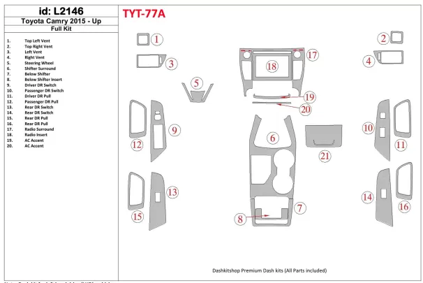 Toyota Camry 2015-UP Volledige set interieur BD Dash Trim Kit - 1 Toyota Camry 2015-UP Volledige set interieur BD Dash Trim Kit - 1