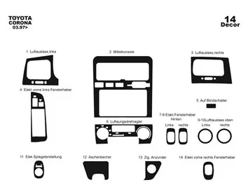 Toyota Corolla 03.97-02.02 3D Interior Dashboard Trim Kit Dash Trim Dekor 14-Parts - 1 - Interior Dash Trim Kit