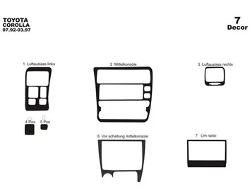 Toyota Corolla 07.92-02.97 3D Interior Dashboard Trim Kit Dash Trim Dekor 7-Parts - 1 - Interior Dash Trim Kit