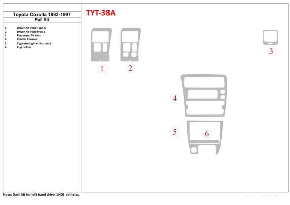 Toyota Corolla 1993-1997 Volledige set interieur BD Dash Trim Kit - 1 Toyota Corolla 1993-1997 Volledige set interieur BD Dash Trim Kit - 1