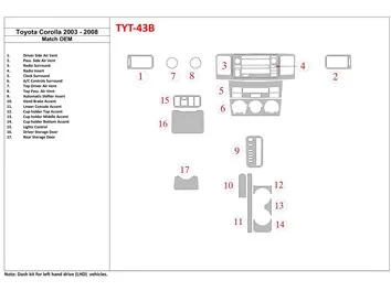 Toyota Corolla 2003-2008 Kit de garniture de tableau de bord BD intérieur conforme OEM - 1