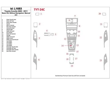 Toyota Corolla 2009-UP Basic Set, Zonder NAVI Interieur BD Dash Trim Kit - 1