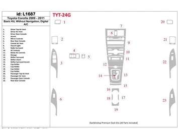 Ensemble de base Toyota Corolla 2009-UP, sans NAVI, kit de garniture de tableau de bord BD intérieur AC automatique - 1