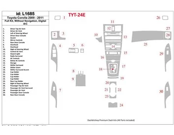 Ensemble complet Toyota Corolla 2009-UP, sans NAVI, kit de garniture de tableau de bord BD intérieur AC automatique - 1