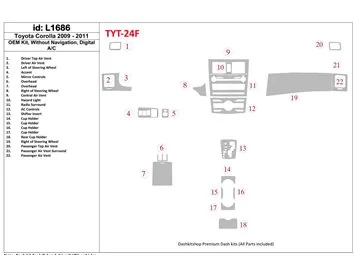 Kit OEM Toyota Corolla 2009-UP, sans NAVI, kit de garniture de tableau de bord BD intérieur AC automatique - 1