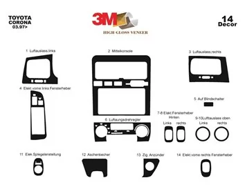 Toyota Corona 03.97-12.03 3D Interior Dashboard Trim Kit Dash Trim Dekor 14-Parts - 1 - Interior Dash Trim Kit