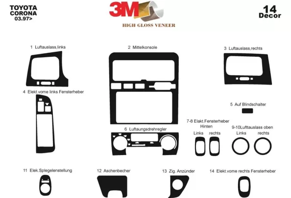 Toyota Corona 03.97-12.03 3D Interior Dashboard Trim Kit Dash Trim Dekor 14-Parts - 1 - Interior Dash Trim Kit Toyota Corona 03.97-12.03 3D Interior Dashboard Trim Kit Dash Trim Dekor 14-Parts - 1 - Interior Dash Trim Kit