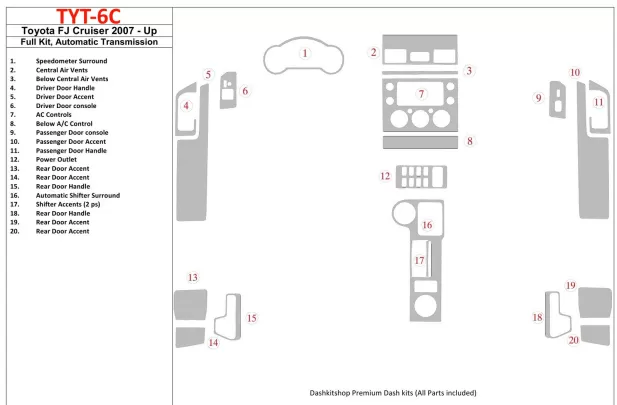 Toyota FJ Cruiser 2007-UP Full Set, Automatic Gear Interior BD Dash Trim Kit - 1 - Interior Dash Trim Kit Toyota FJ Cruiser 2007-UP Full Set, Automatic Gear Interior BD Dash Trim Kit - 1 - Interior Dash Trim Kit