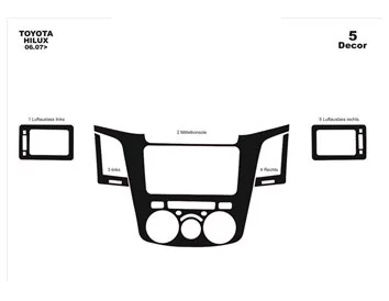 Toyota Hilux MK7 2004–2015 Kit de garniture de tableau de bord intérieur 3D Dash Trim Dekor 5 pièces - 1
