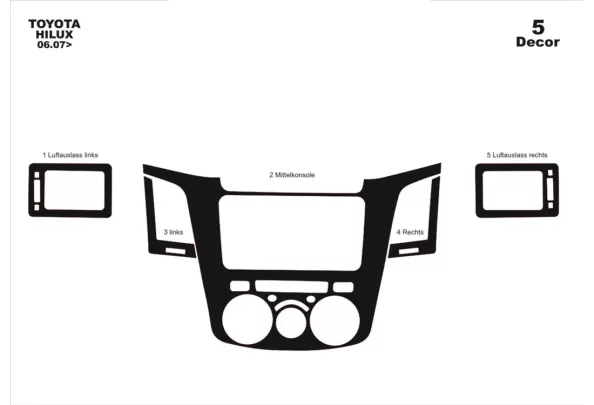 Toyota Hilux MK7 2004–2015 Kit de garniture de tableau de bord intérieur 3D Dash Trim Dekor 5 pièces - 1 Toyota Hilux MK7 2004–2015 Kit de garniture de tableau de bord intérieur 3D Dash Trim Dekor 5 pièces - 1