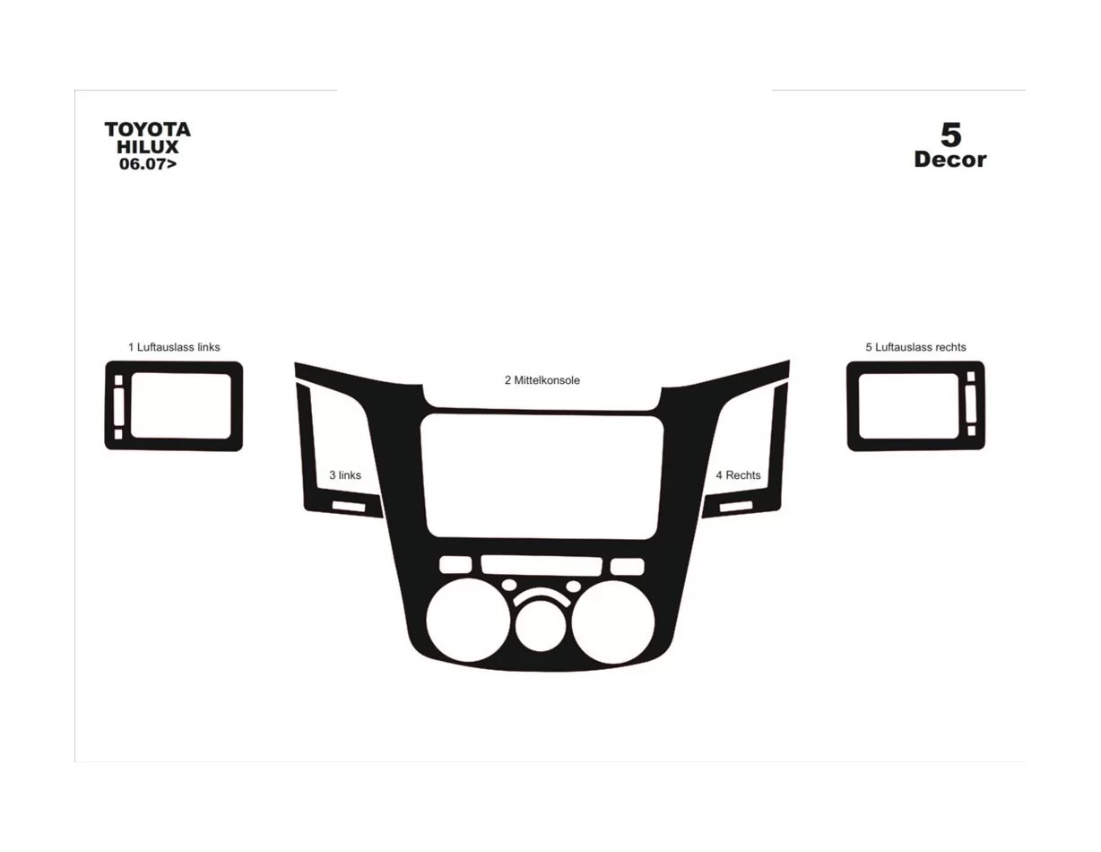 Toyota Hilux MK7 2004–2015 Kit de garniture de tableau de bord intérieur 3D Dash Trim Dekor 5 pièces - 1