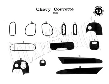 Chevrolet Corvette 09.1997 Kit de garniture de tableau de bord intérieur 3D Dash Trim Dekor 13-Parts - 1