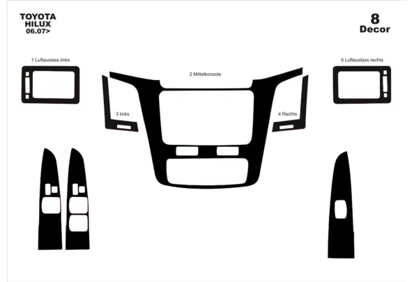 Toyota Hilux MK7 2004–2015 DIGI Kit de garniture de tableau de bord intérieur 3D Dash Trim Dekor 8 pièces - 1 Toyota Hilux MK7 2004–2015 DIGI Kit de garniture de tableau de bord intérieur 3D Dash Trim Dekor 8 pièces - 1