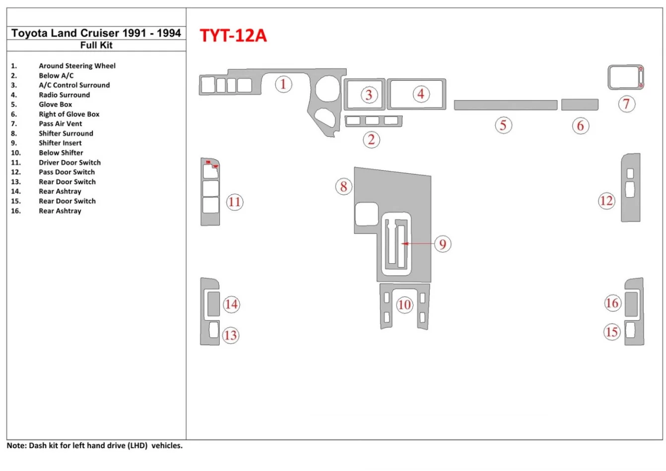 Toyota Land Cruiser 1990-1994 Volledige set interieur BD Dash Trim Kit - 1