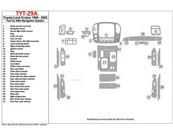 Toyota Land Cruiser 1998-2002 avec NAVI, kit de garniture de tableau de bord intérieur BD de 31 pièces - 1