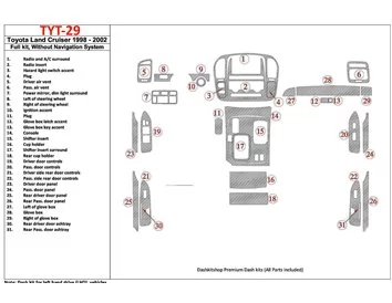 Toyota Land Cruiser 1998-2002 Zonder NAVI-systeem, 31-delige set Interieur BD Dash Trim Kit - 1