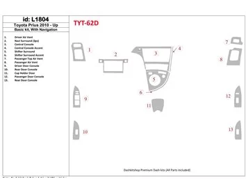 Toyota Prius 2010-UP basisset, met NAVI-systeem Interieur BD Dash Trim Kit - 1