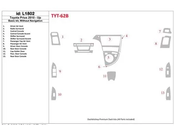 Toyota Prius 2010-UP Basic Set, Zonder NAVI Interieur BD Dash Trim Kit - 1