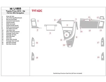 Toyota Prius 2010-UP Volledige set, met NAVI-systeem Interieur BD Dash Trim Kit - 1