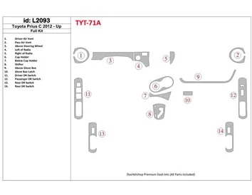 Toyota Prius C 2012-UP Volledige set interieur BD dashboardafwerkingsset - 1
