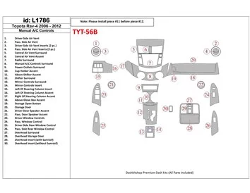 Toyota RAV-4 2006-UP Boîte de vitesses manuelle A/C Controls Kit de décoration de tableau de bord BD intérieur - 1