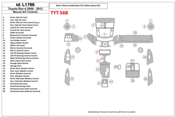 Toyota RAV-4 2006-UP Boîte de vitesses manuelle A/C Controls Kit de décoration de tableau de bord BD intérieur - 1 Toyota RAV-4 2006-UP Boîte de vitesses manuelle A/C Controls Kit de décoration de tableau de bord BD intérieur - 1